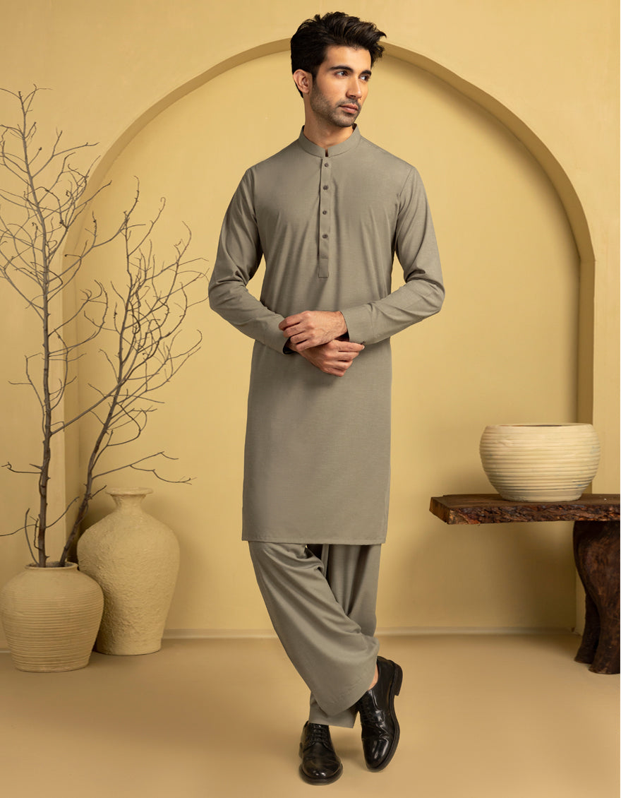 Blended Olive Unstitched Suit - J. Junaid Jamshed