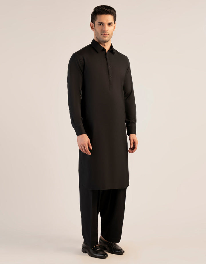 Blended Black Unstitched Suit - J. Junaid Jamshed