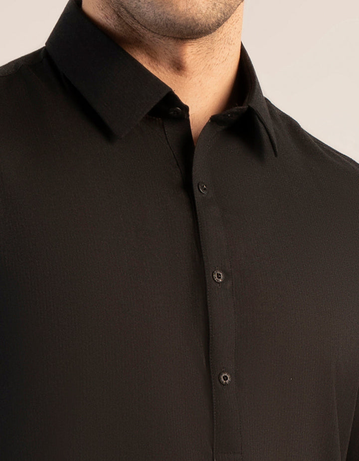 Blended Black Unstitched Suit - J. Junaid Jamshed