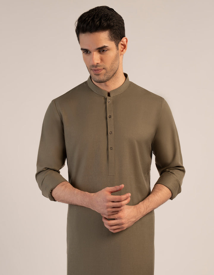 Blended Army Green Unstitched Suit - J. Junaid Jamshed