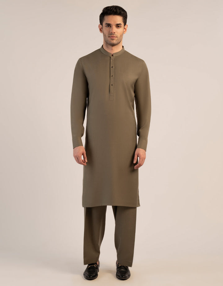 Blended Army Green Unstitched Suit - J. Junaid Jamshed