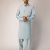 Blended Sky Blue Unstitched Suit - J. Junaid Jamshed