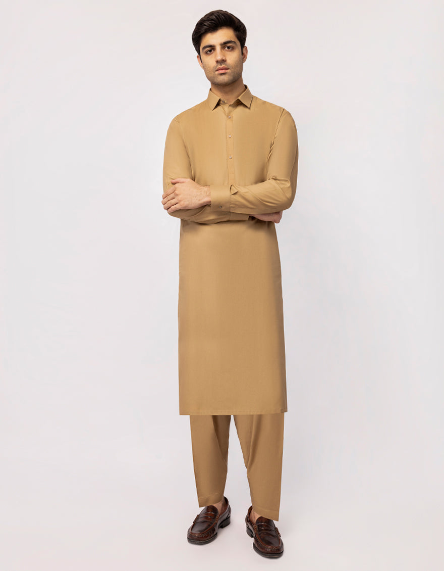 Cotton Light Brown Unstitched Suit - J. Junaid Jamshed