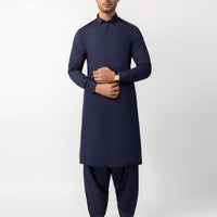Cotton Navy Blue Unstitched Suit - J. Junaid Jamshed
