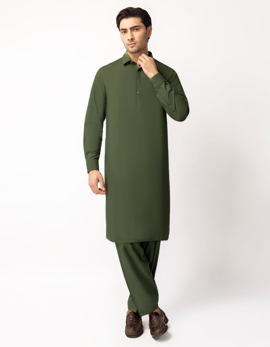 Blended Forest Green Unstitched Suit - J. Junaid Jamshed