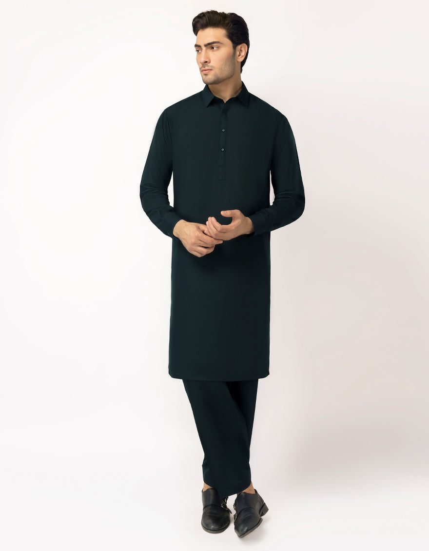 Blended Forest Green Unstitched Suit - J. Junaid Jamshed