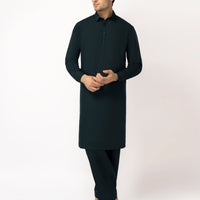 Blended Forest Green Unstitched Suit - J. Junaid Jamshed