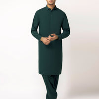 Blended Bottle Green Unstitched Suit - J. Junaid Jamshed
