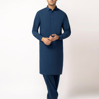 Blended Dark Blue Unstitched Suit - J. Junaid Jamshed