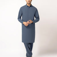 Blended Greyish Blue Unstitched Suit - J. Junaid Jamshed