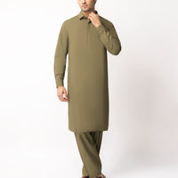 Cotton Olive Green Unstitched Suit - J. Junaid Jamshed
