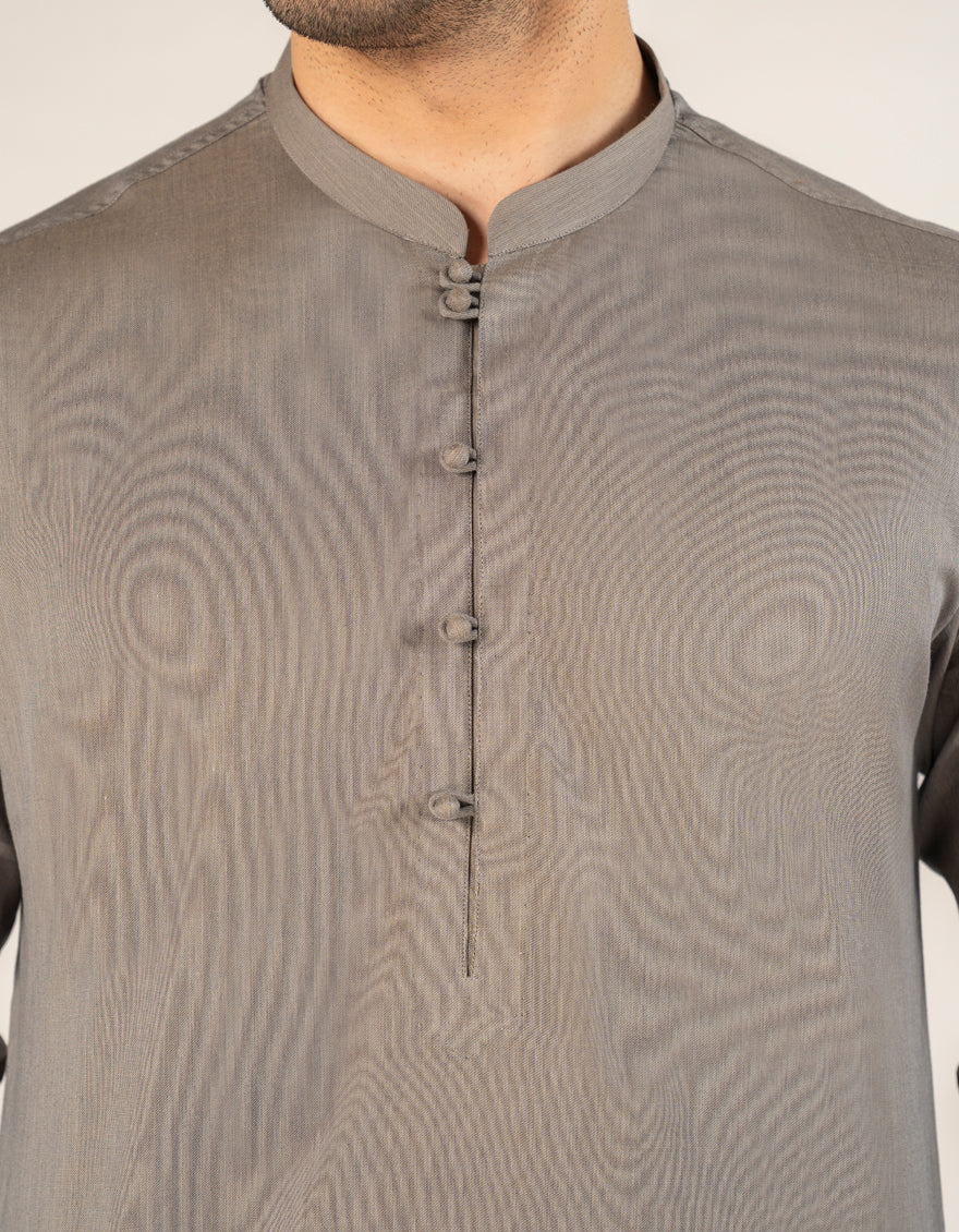 Cotton Stone Grey Short Kurta - J. Junaid Jamshed