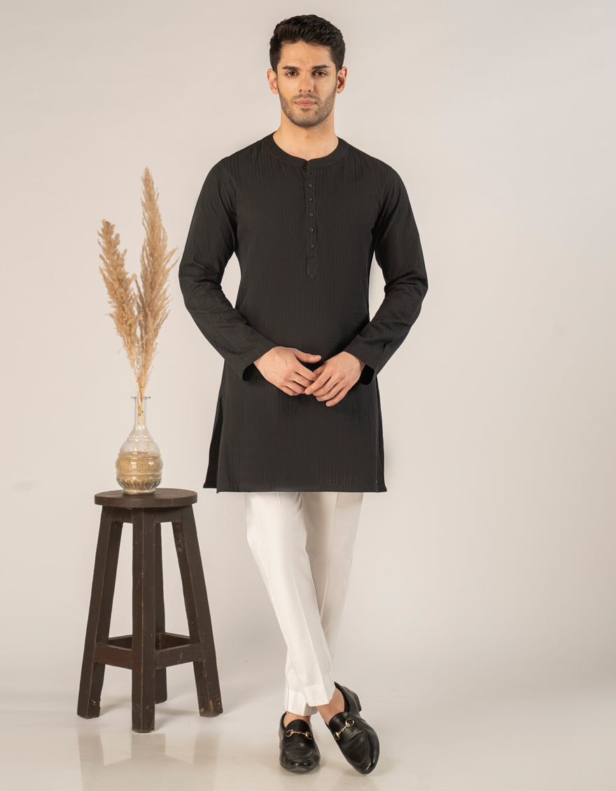 Cotton Black Kurta - J. Junaid Jamshed