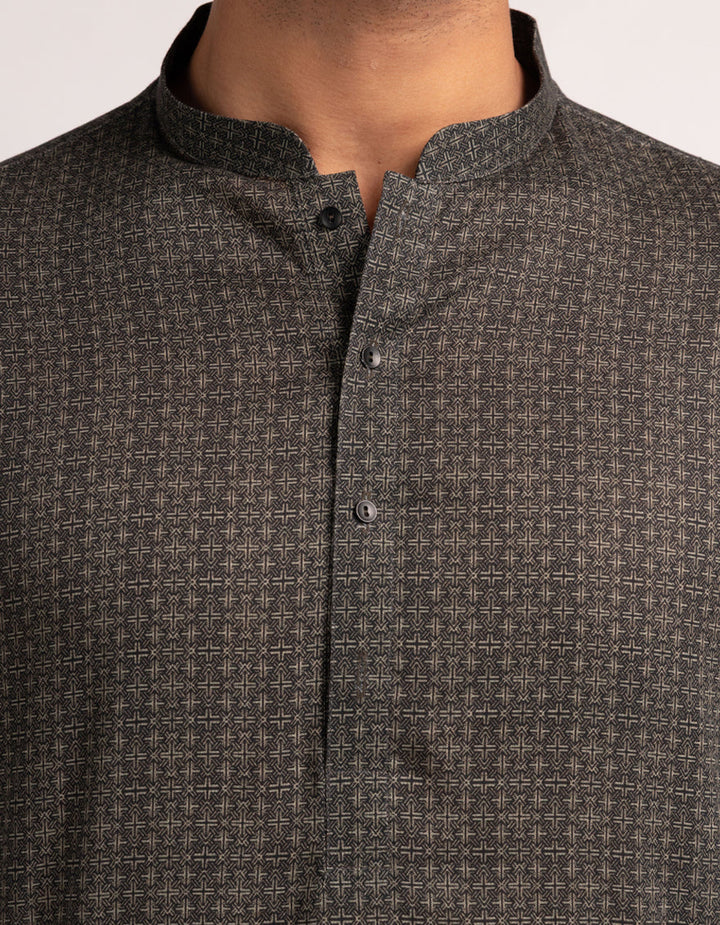 Cotton Deep Grey Kurta - J. Junaid Jamshed