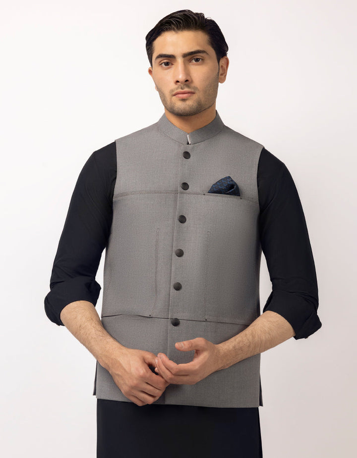 Suiting Grey Waist Coat - J. Junaid Jamshed