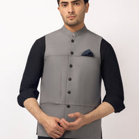 Suiting Grey Waist Coat - J. Junaid Jamshed