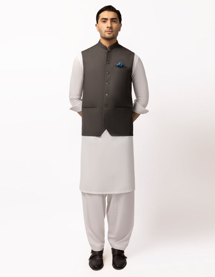 Suiting Dark Grey Waist Coat - J. Junaid Jamshed
