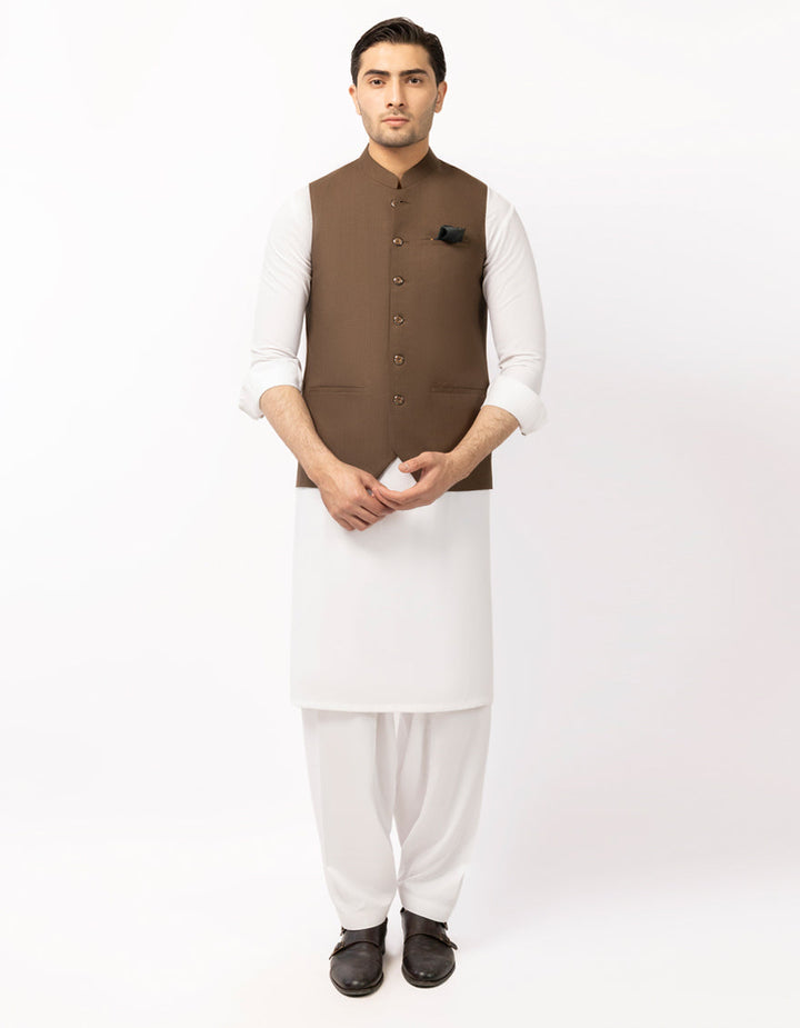 Polyester Brown Waist Coat - J. Junaid Jamshed