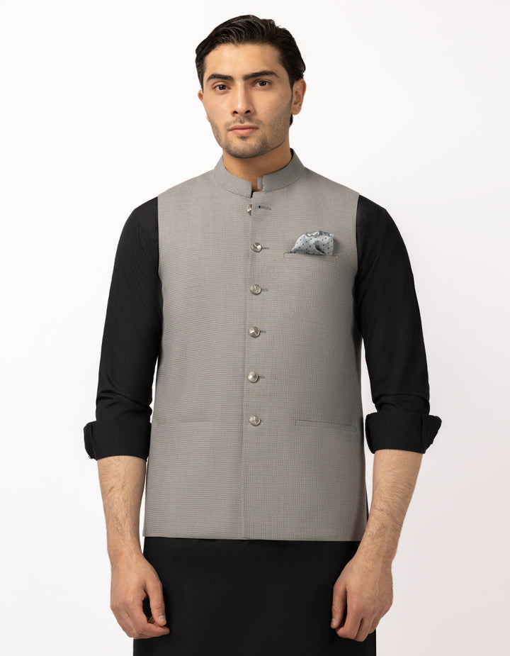 Polyester Grey Waist Coat - J. Junaid Jamshed