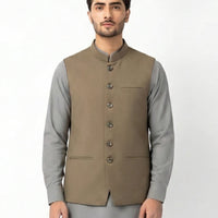 Blended Chestnut Brown Waist Coat - J. Junaid Jamshed
