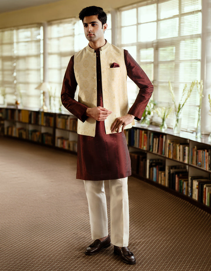 Blended Cream Waist Coat - J. Junaid Jamshed