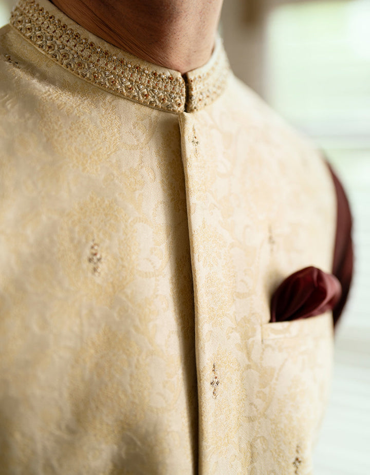 Blended Cream Waist Coat - J. Junaid Jamshed