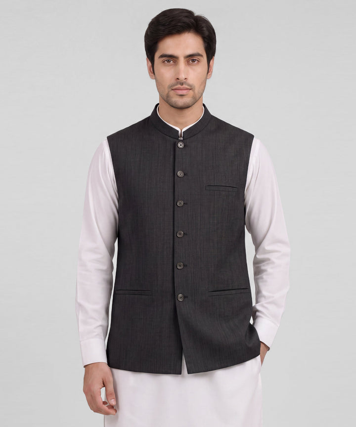 Polyester Grey Waist Coat - J. Junaid Jamshed