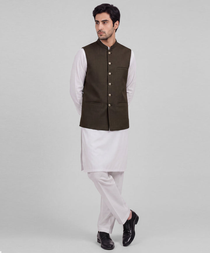 Polyester Brown Waist Coat - J. Junaid Jamshed