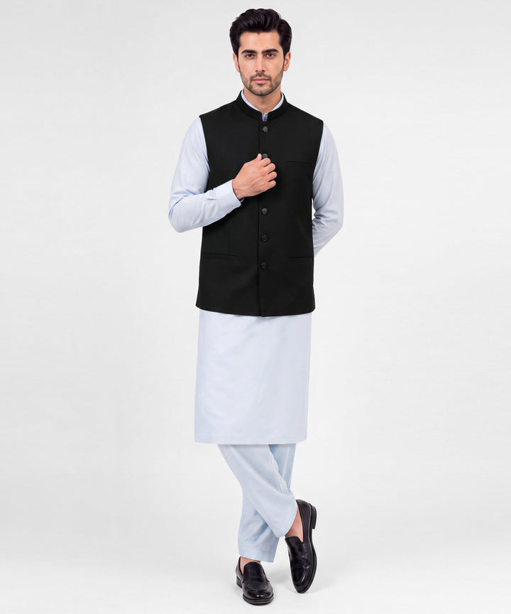 Blended Black Waist Coat - J. Junaid Jamshed