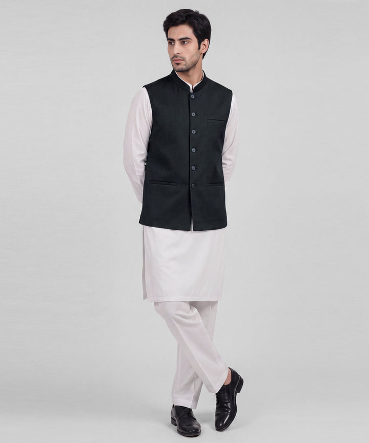 Blended Black Waist Coat - J. Junaid Jamshed