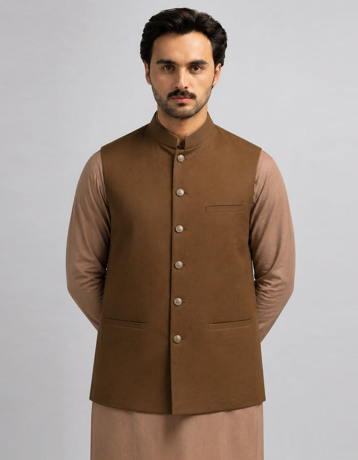 Blended Brown Waist Coat - J. Junaid Jamshed