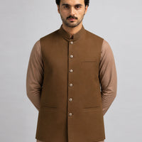 Blended Brown Waist Coat - J. Junaid Jamshed