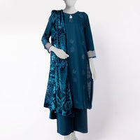 Khaddar Slub Teal Stitched Suit - J. Junaid Jamshed