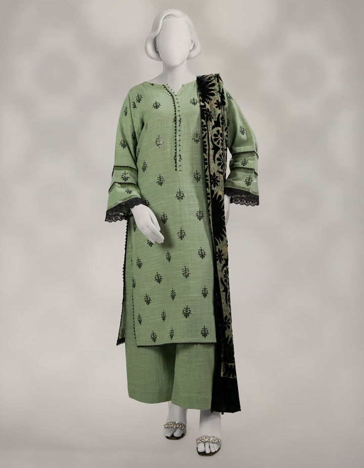 Khaddar Slub Green Unstitched Suit - J. Junaid Jamshed