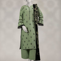 Khaddar Slub Green Stitched Suit - J. Junaid Jamshed