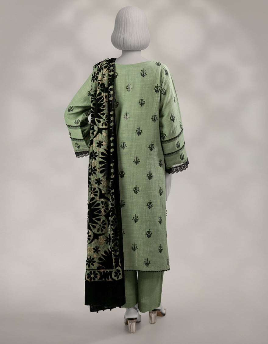 Khaddar Slub Green Stitched Suit - J. Junaid Jamshed