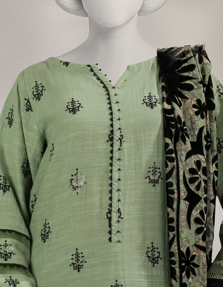 Khaddar Slub Green Stitched Suit - J. Junaid Jamshed