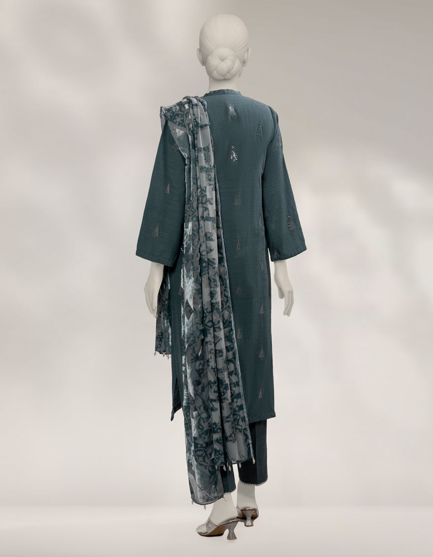 Khaddar Slub Green Unstitched Suit - J. Junaid Jamshed