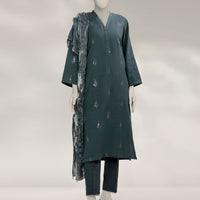 Khaddar Slub Green Stitched Suit - J. Junaid Jamshed