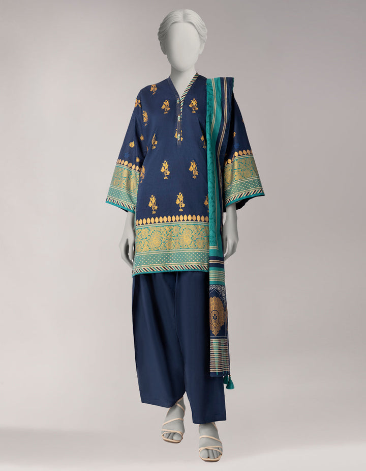 Lawn Blue Stitched Suit - J. Junaid Jamshed