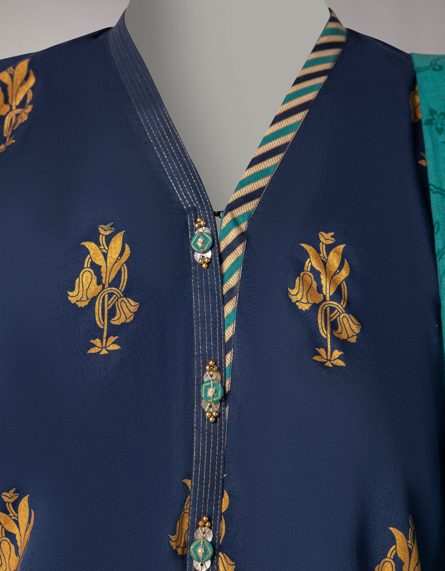 Lawn Blue Stitched Suit - J. Junaid Jamshed