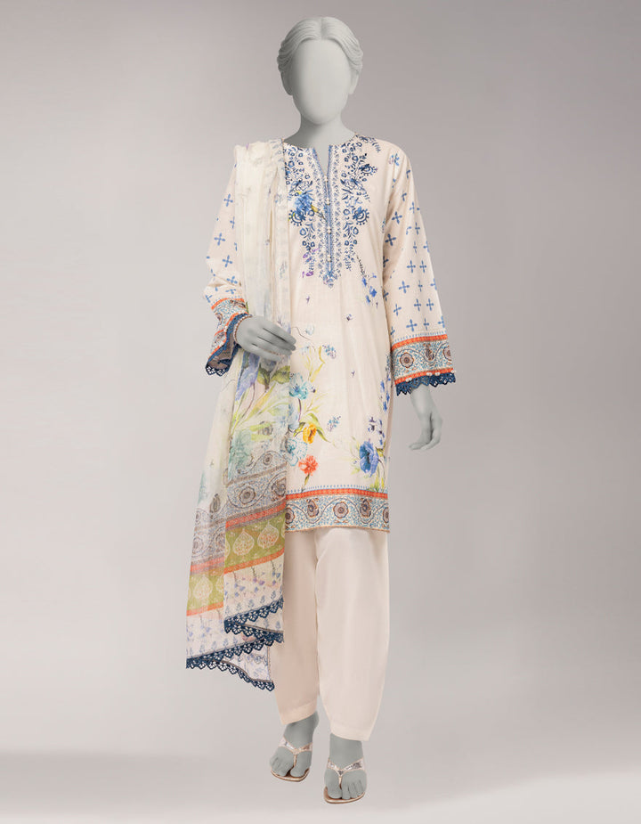 Lawn Off White Stitched Suit - J. Junaid Jamshed