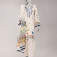Lawn Off White Stitched Suit - J. Junaid Jamshed