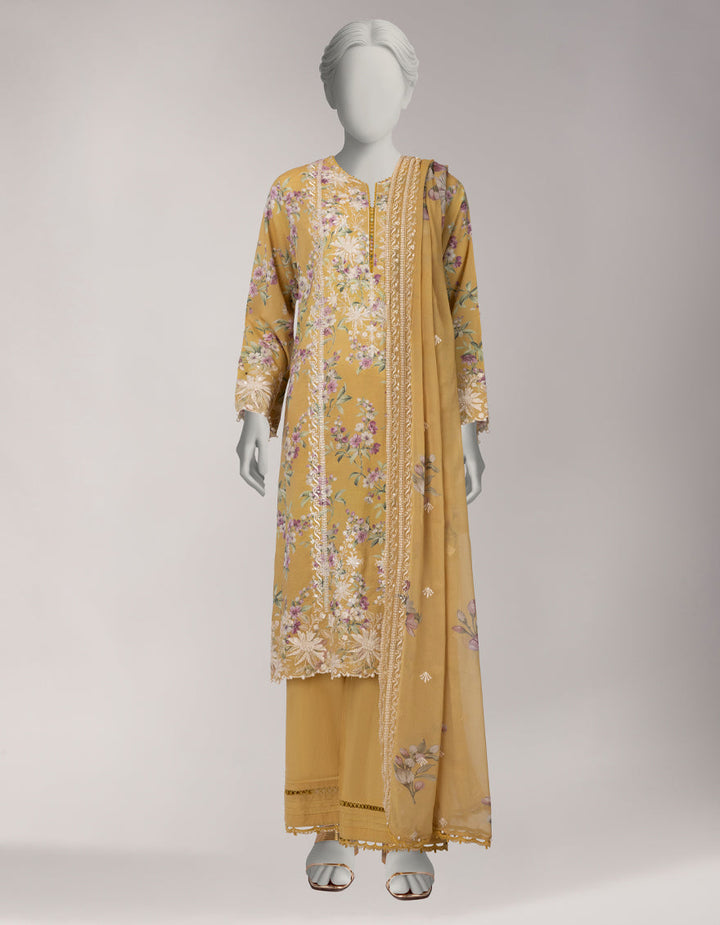 Lawn Yellow Stitched Suit - J. Junaid Jamshed