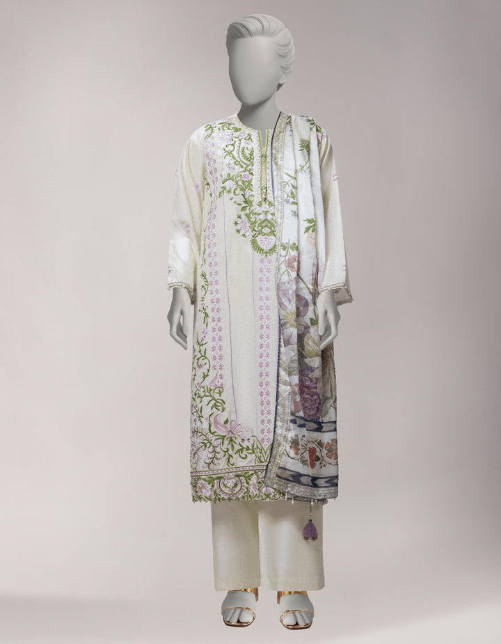 Lawn Off White Stitched Suit - J. Junaid Jamshed