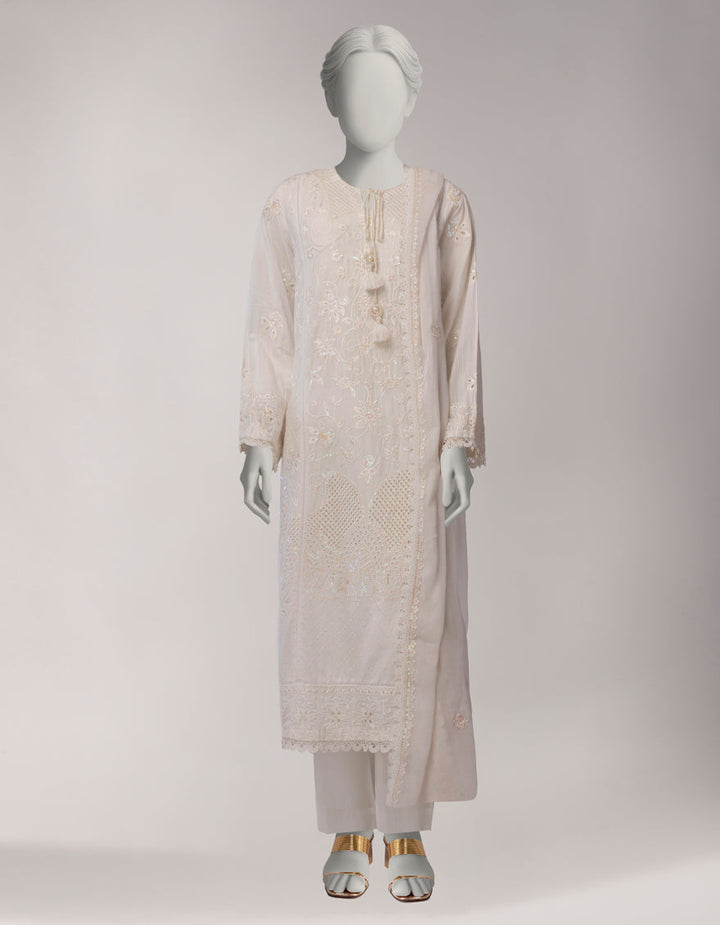 Lawn White Stitched Suit - J. Junaid Jamshed