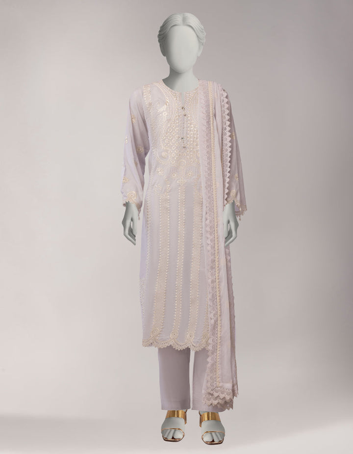 Lawn White Stitched Suit - J. Junaid Jamshed
