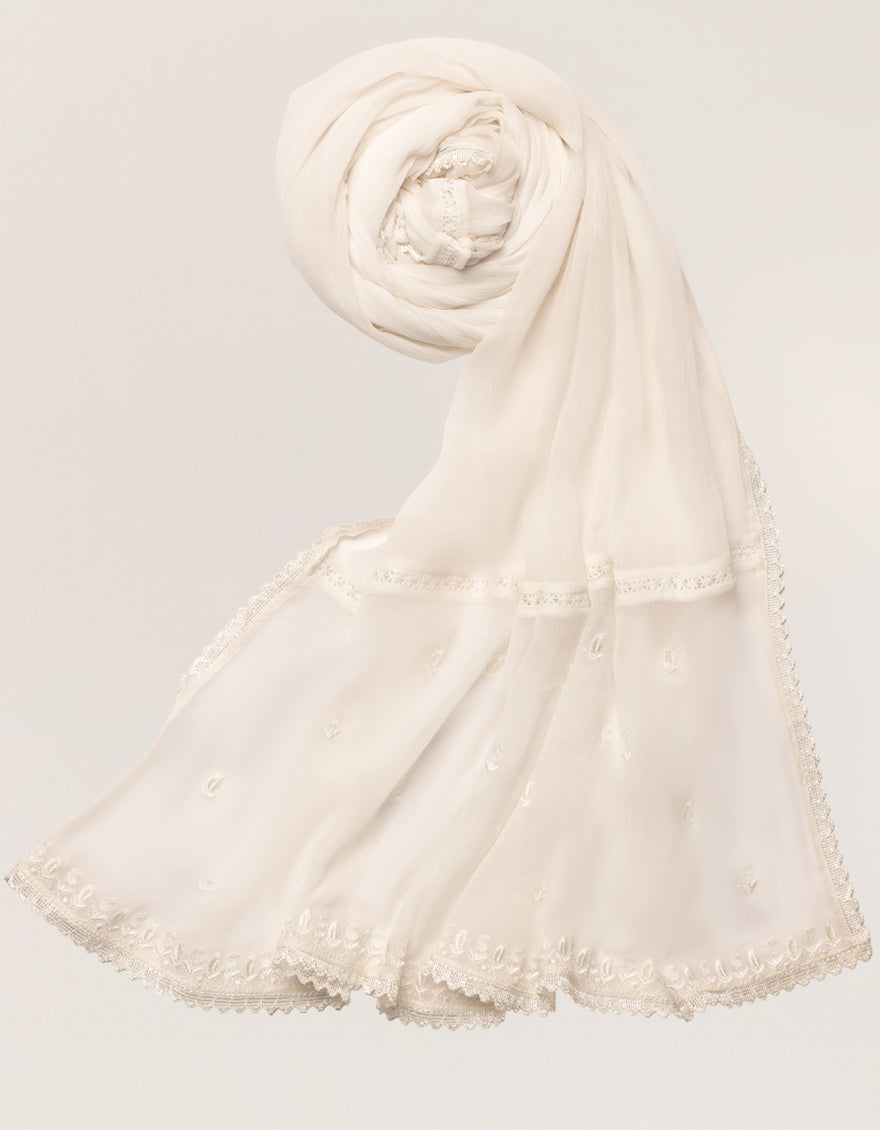 Impure Chiffon Beige Dupatta - J. Junaid Jamshed