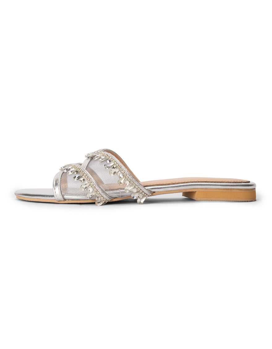 Organza Silver Chappal - J. Junaid Jamshed