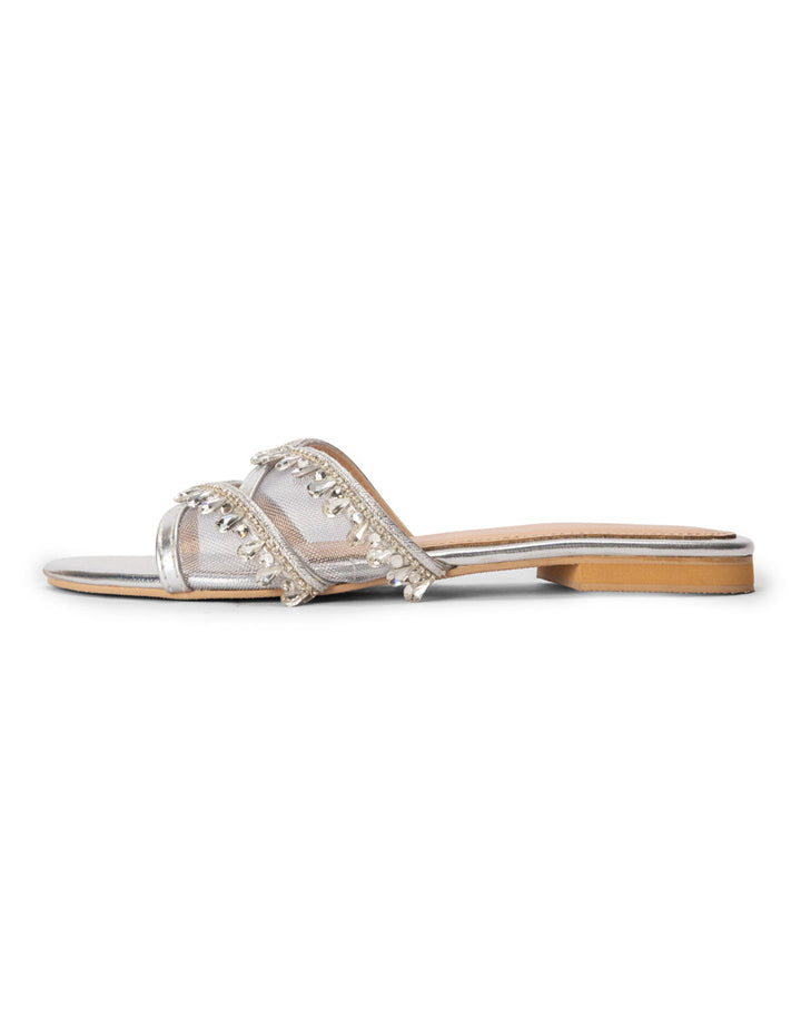 Organza Silver Chappal - J. Junaid Jamshed